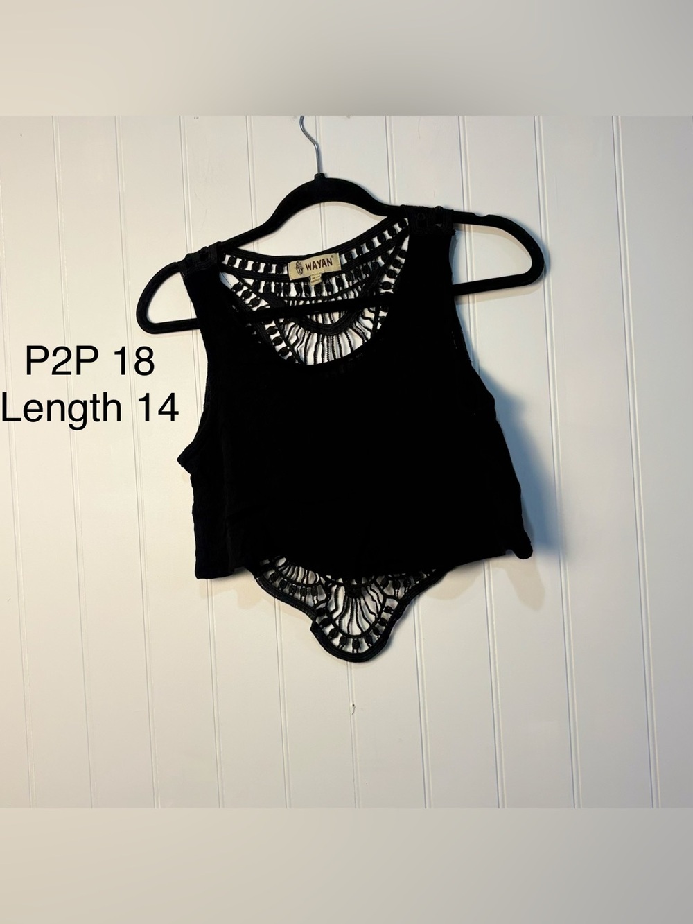 Wayan Black Crochet Lace Boho Crop Top One Size Festival Beach Cover Up